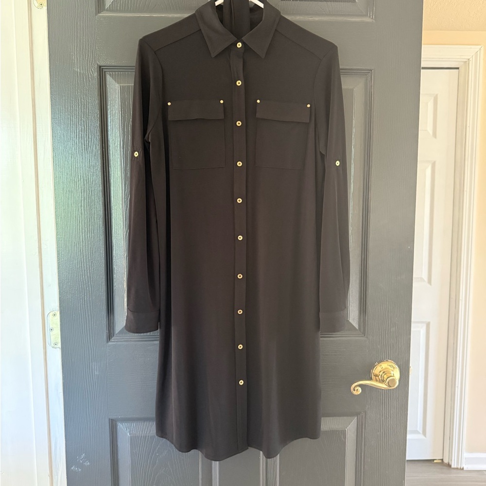 Calvin Klein Women's Shirt Dress Black with Gold Buttons Size 6
